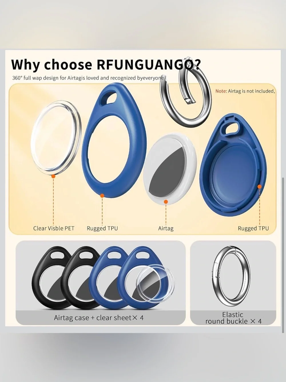 Air Tag Tracker Protective Case 4 Pack Keychain Clip Holder Backpacks, Pets.